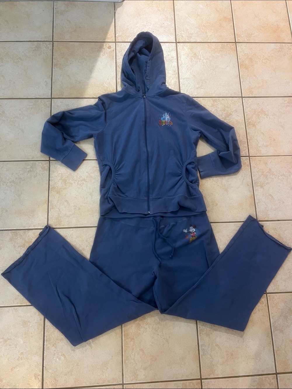 Disneyland Slate Blue Hoodie & Sweatpants SET - Mickey + Parks Design, Sz XL